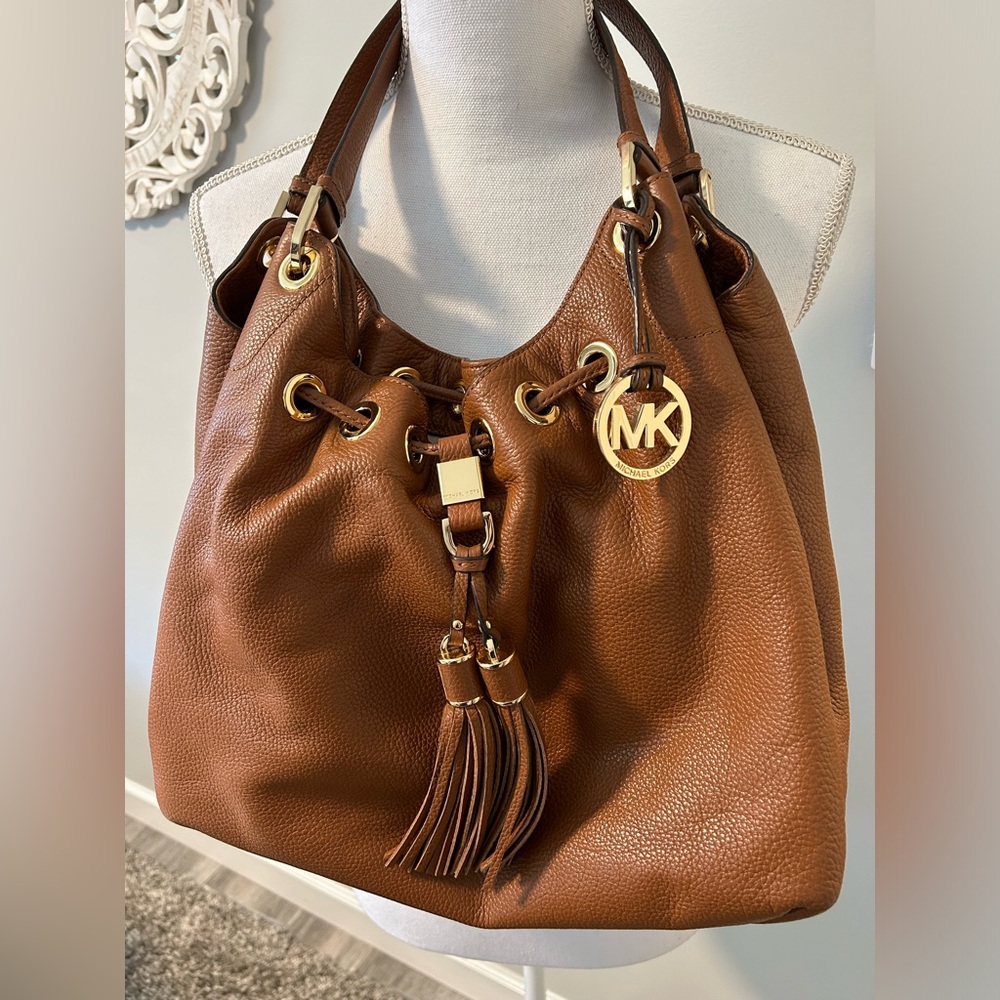 MK tan satchel handbag
